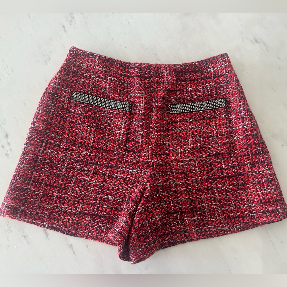 NEW Maje Red Tweed High Waist Shorts